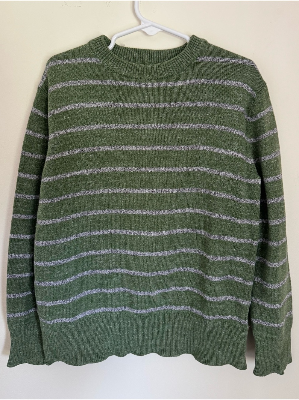 GapKids Boys Green Striped Crewneck Sweater, Size S (6-7)